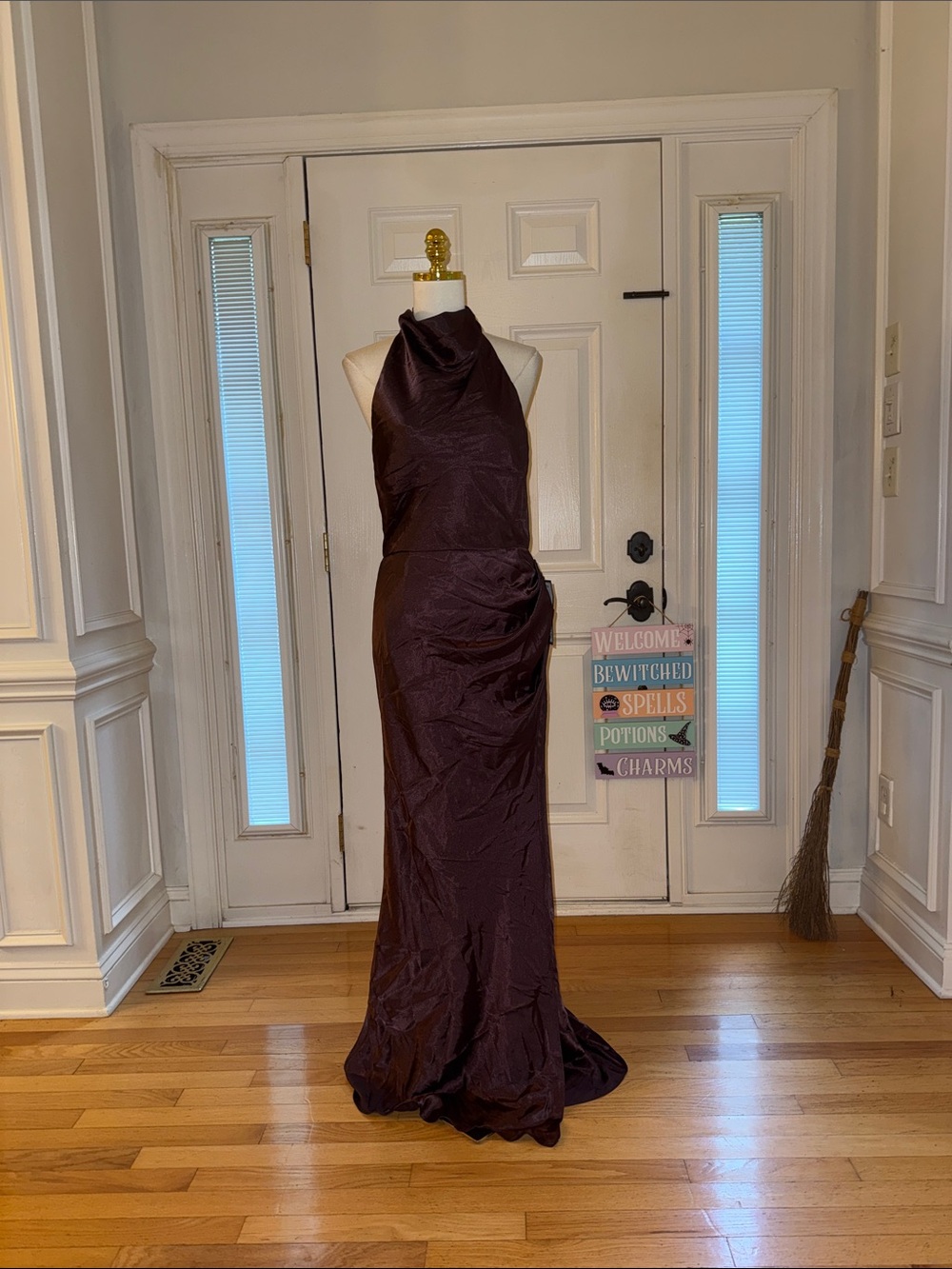 Elegant Halter Evening Gown in Deep Plum
